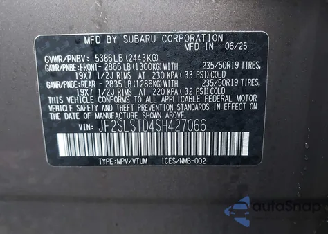 2025 Subaru Forester Touring Hybrid z USA, uszkodzony, nr VIN JF2SLSTD4SH427066